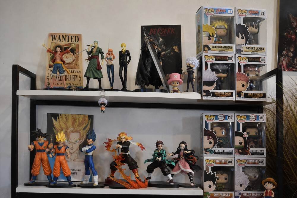 A beautiful showcase of anime figurines, keychains, and pop culture collectibles on display at Creative Souls Shillong
