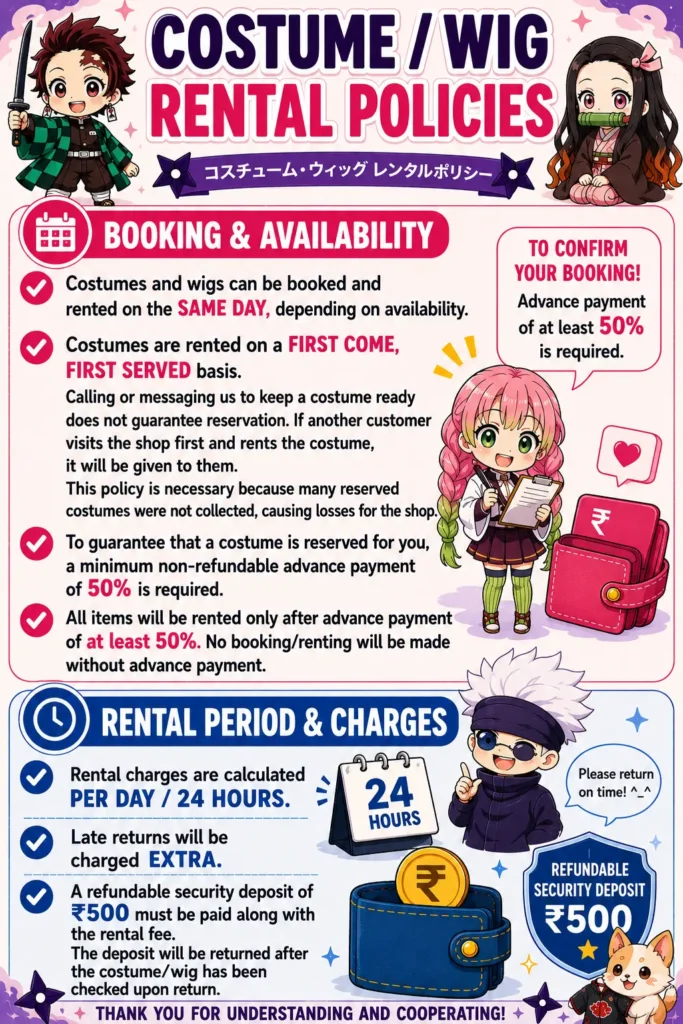 Costume and Wig Renting Policy 1 creative souls shillong costume rental policies